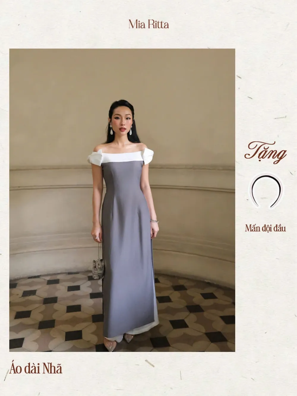 Nha Ad02 Ao Dai Set - Off-The-Shoulder Stylized Ao Dai Set - Off-The-Shoulder Ao Dai Set with Bow — original MIARITTA photograph 1