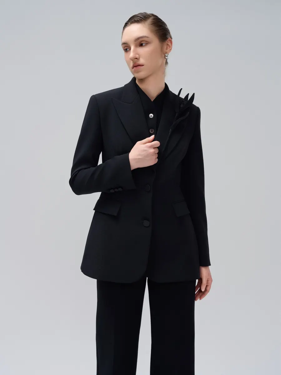 Fiona Notched Blazer in Black — original WHITE ANT photograph