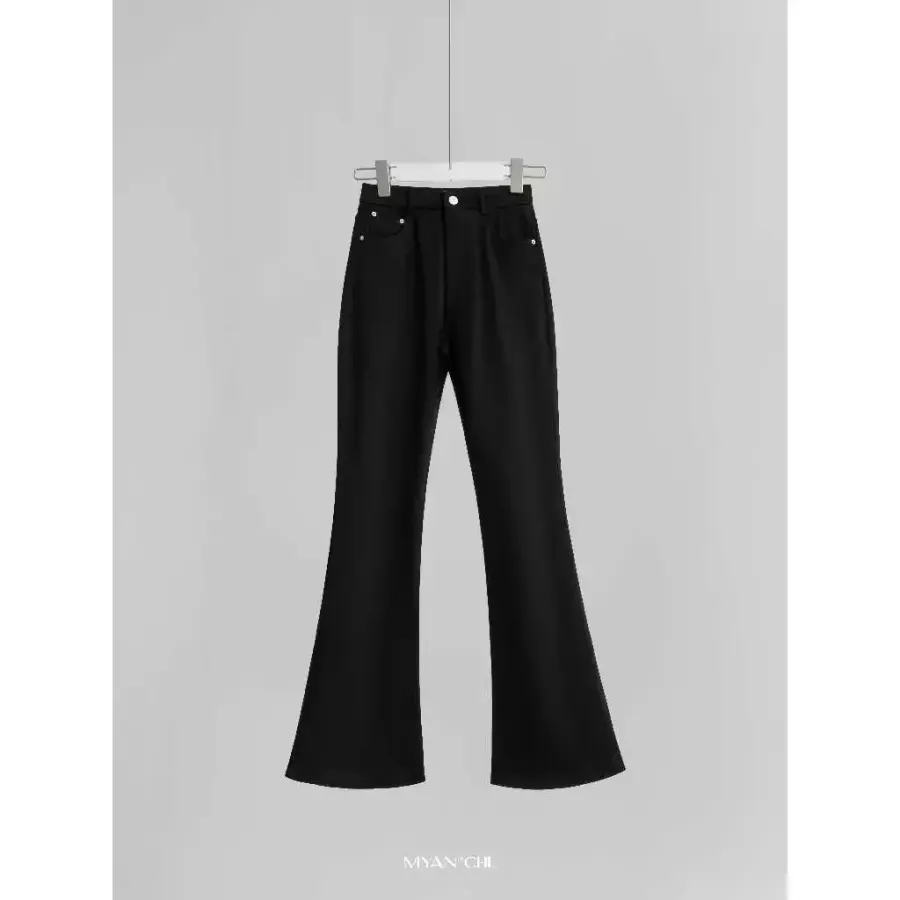 Long Flared Trousers with Elasticated Waist in Black