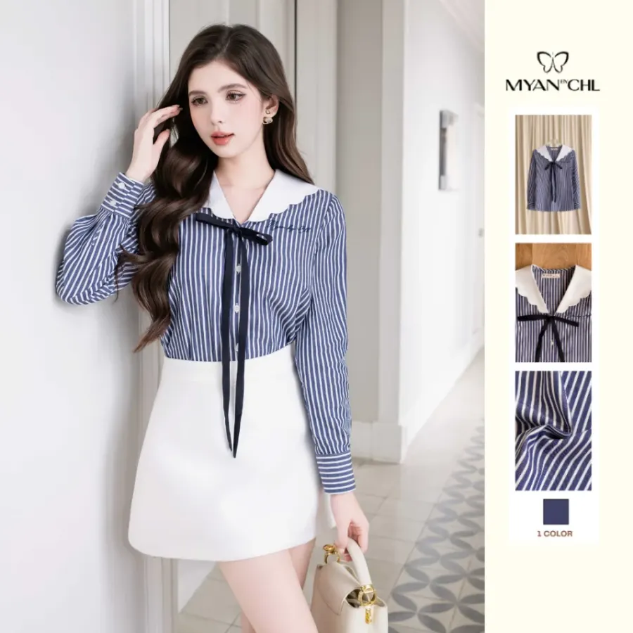 Striped Sailor Collar Shirt — original MYAN by CHL photograph 1