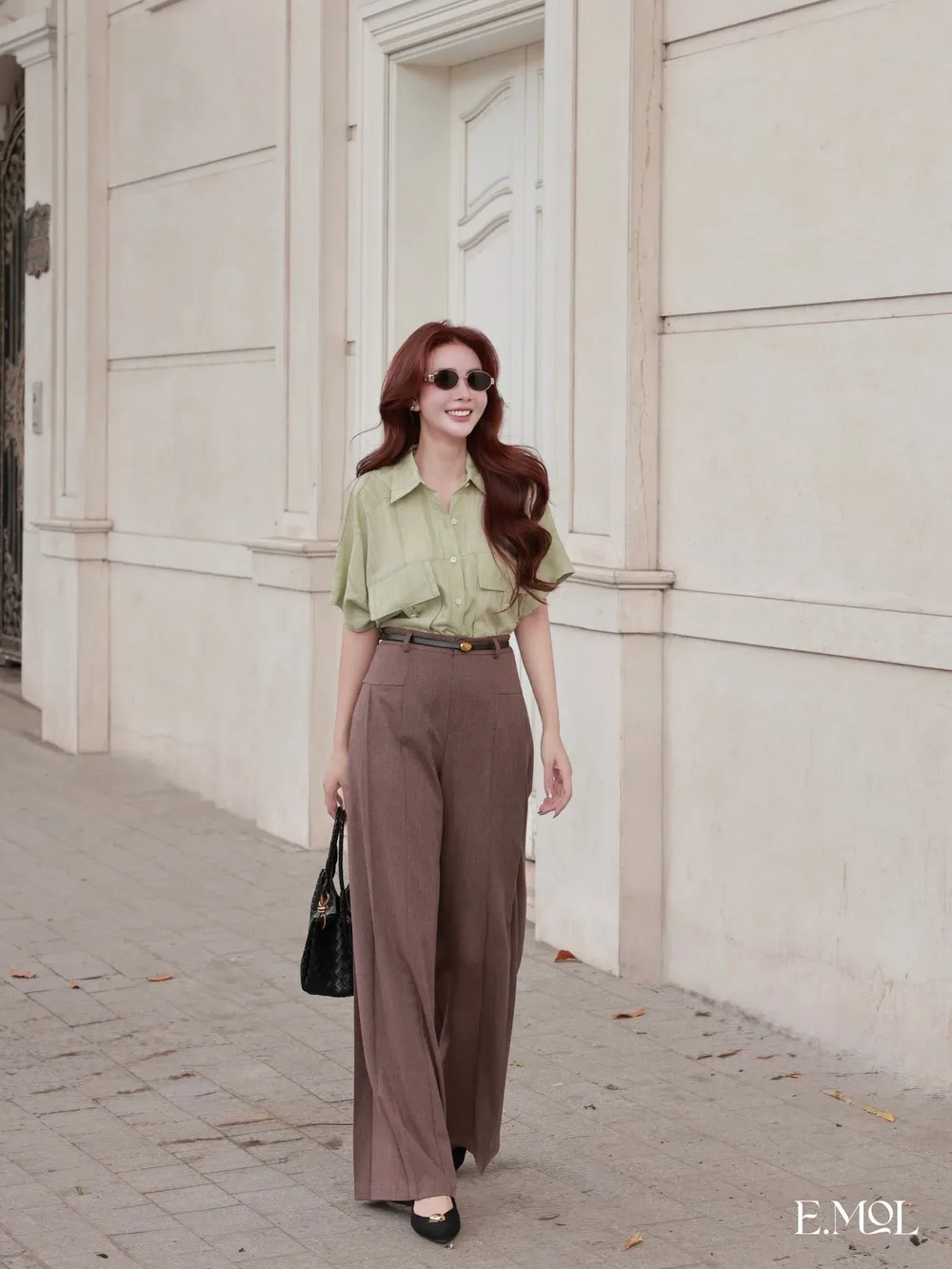 High-Waisted Cut-Out Linen Pants — original E.MOL photograph 1
