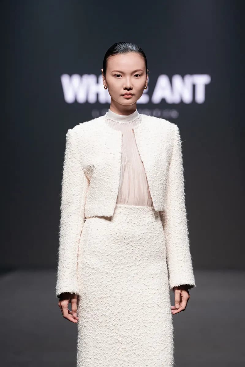 Jita Cropped Wool- Blend Tweed Jacket in Cream White — original WHITE ANT photograph