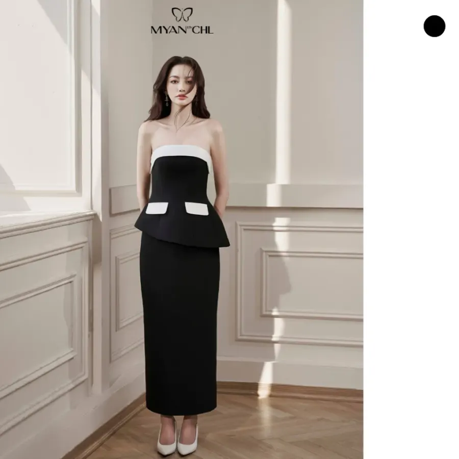 Long Pencil Skirt with Back Slit in Black