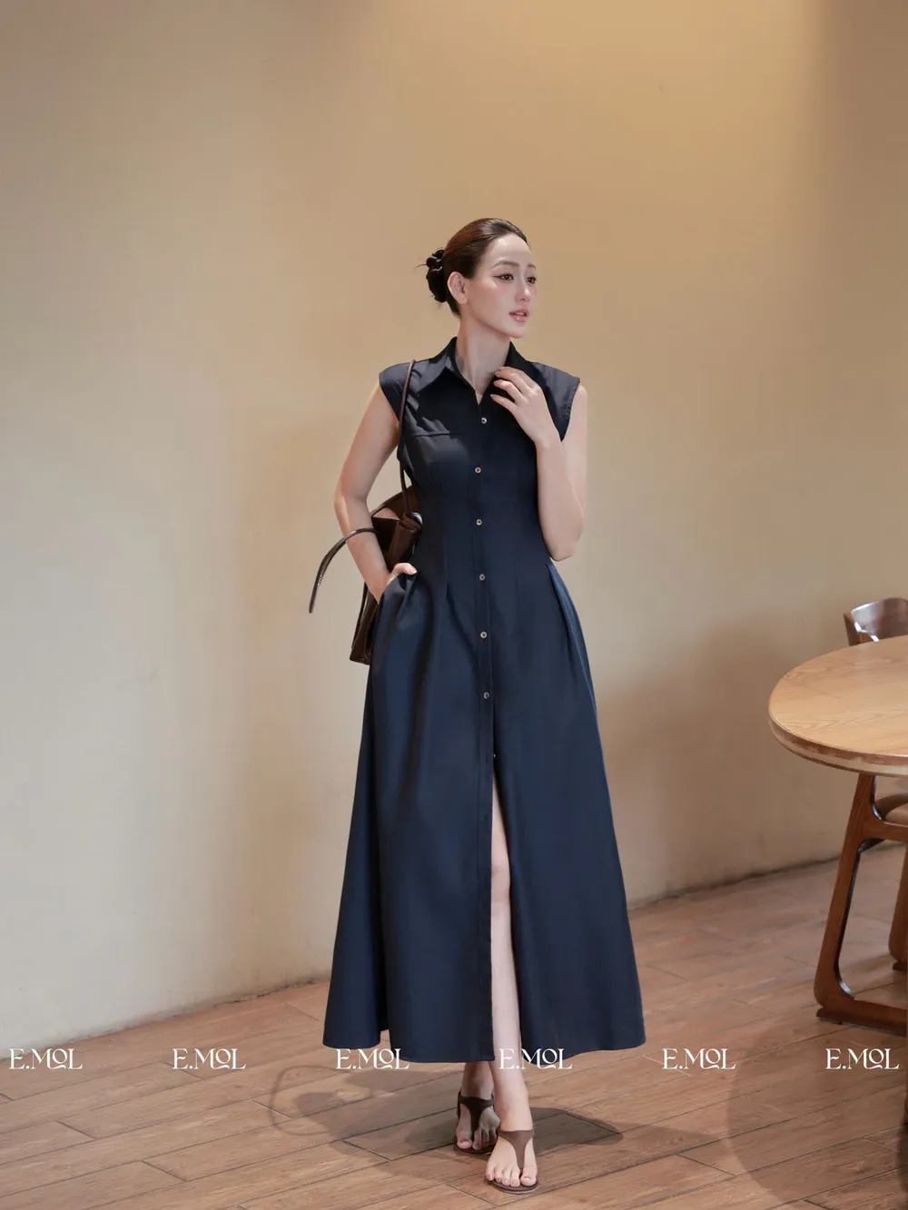 Shirt Collar Dress with Pleated Waist and Underarms — original E.MOL photograph 1