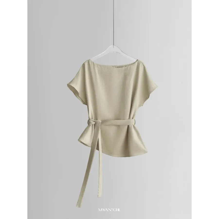 Linen Shirt With Shoulder Straps and Removable Belt in Beige