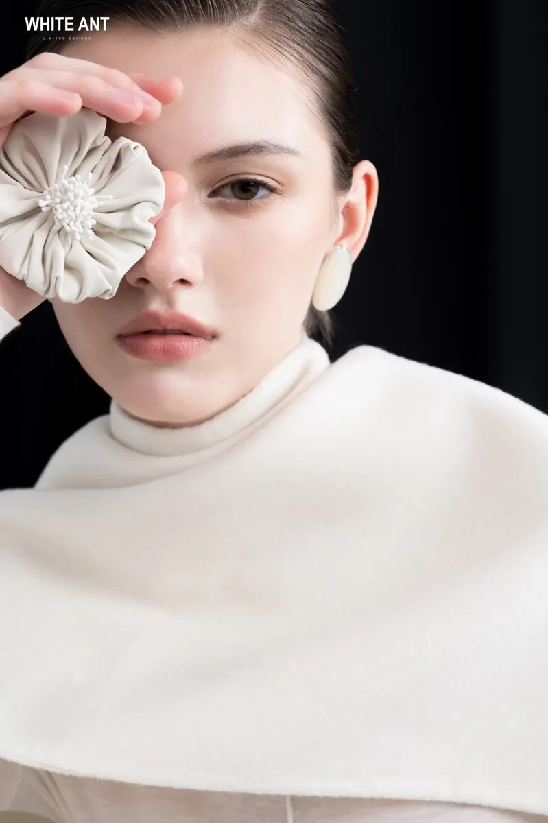 Milly Cashmere Scarf in White — original WHITE ANT photograph