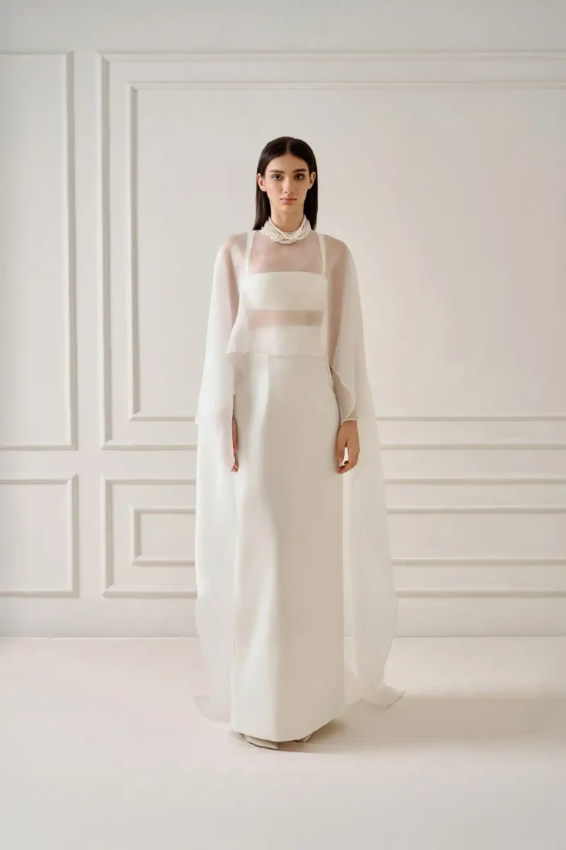Hism Silk-Satin Long Skirt in White