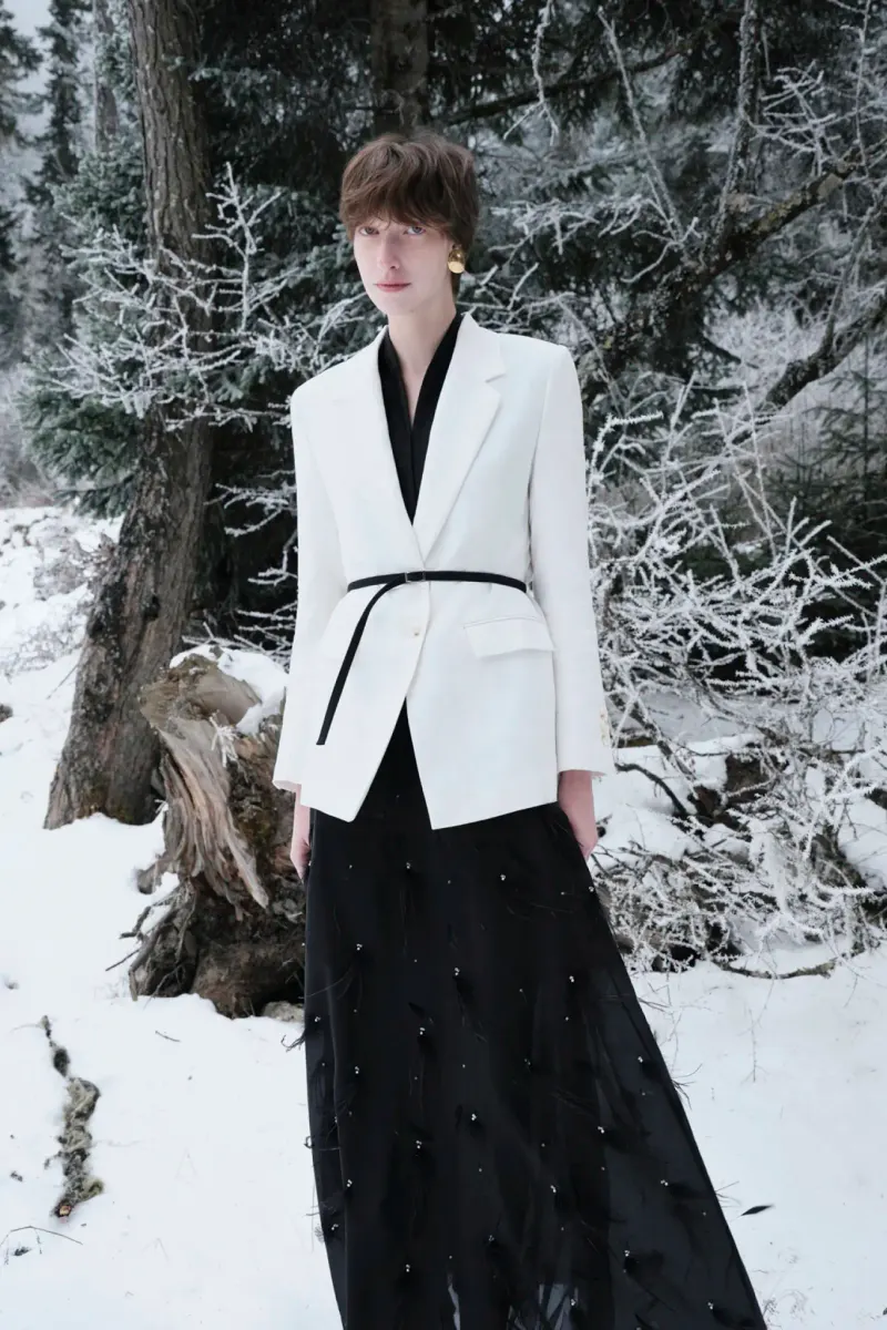 Milan Embroidered Feather Skirt in Black — original WHITE ANT photograph
