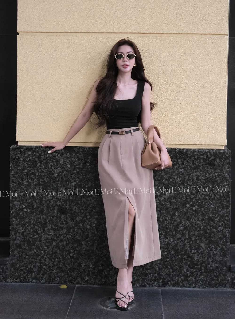 High-Waisted Office Skirt with Front Slit — original E.MOL photograph 1