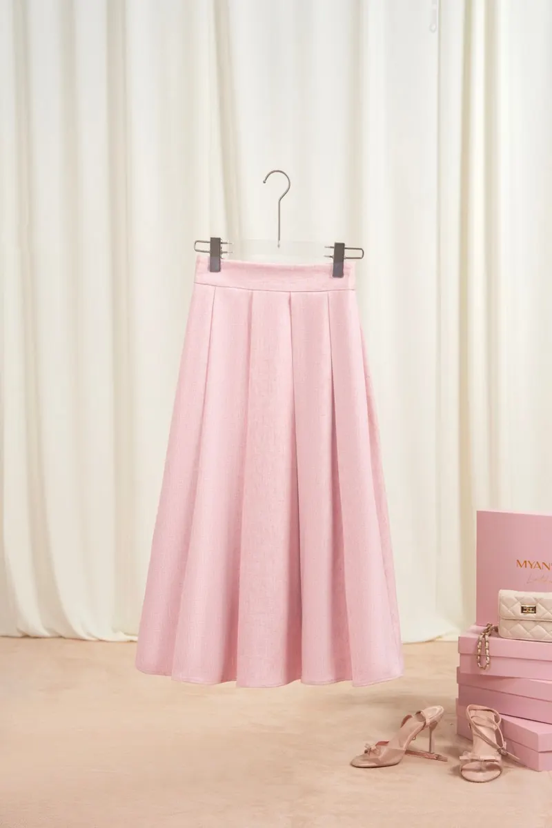 Long Skirt with Wide Pleats in Pink