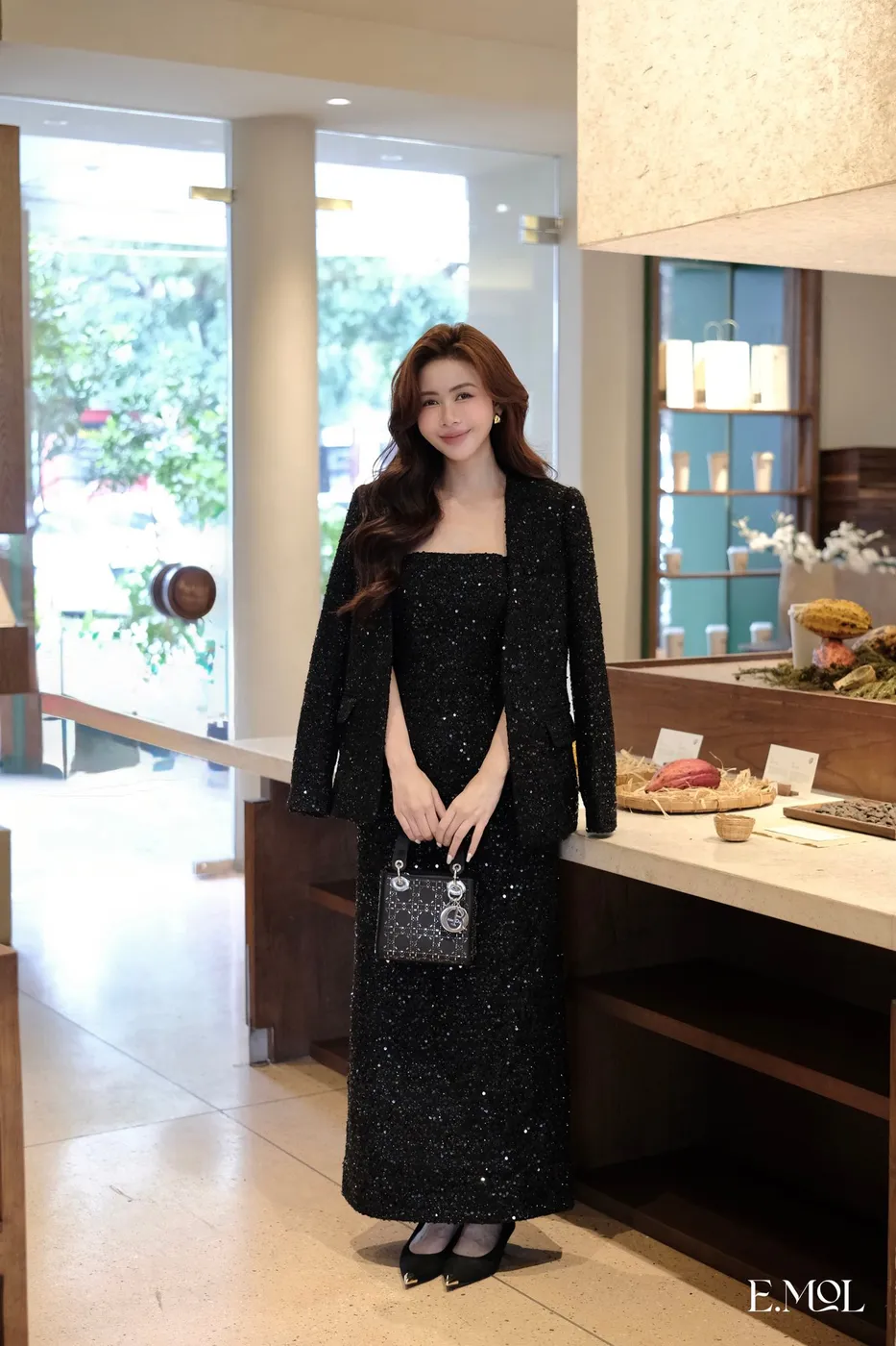 Set Of Long Sequined Strapless Dress and Long-Sleeved Vest — original E.MOL photograph 1