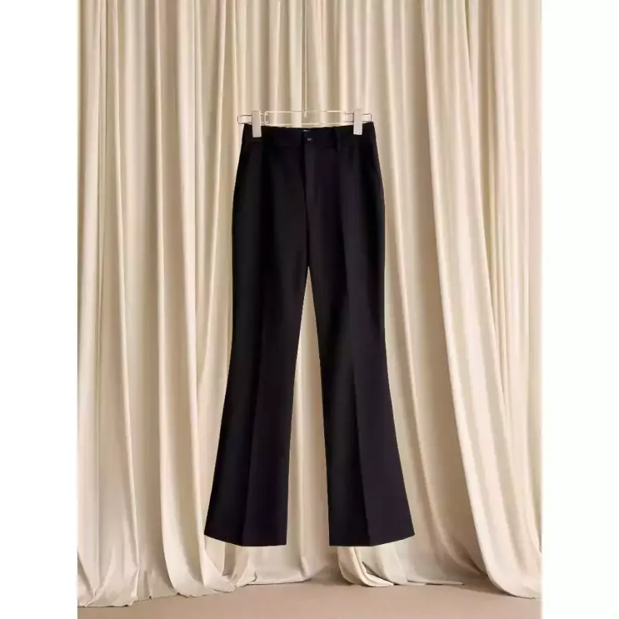 Flared Trousers with Slant Pockets in Black