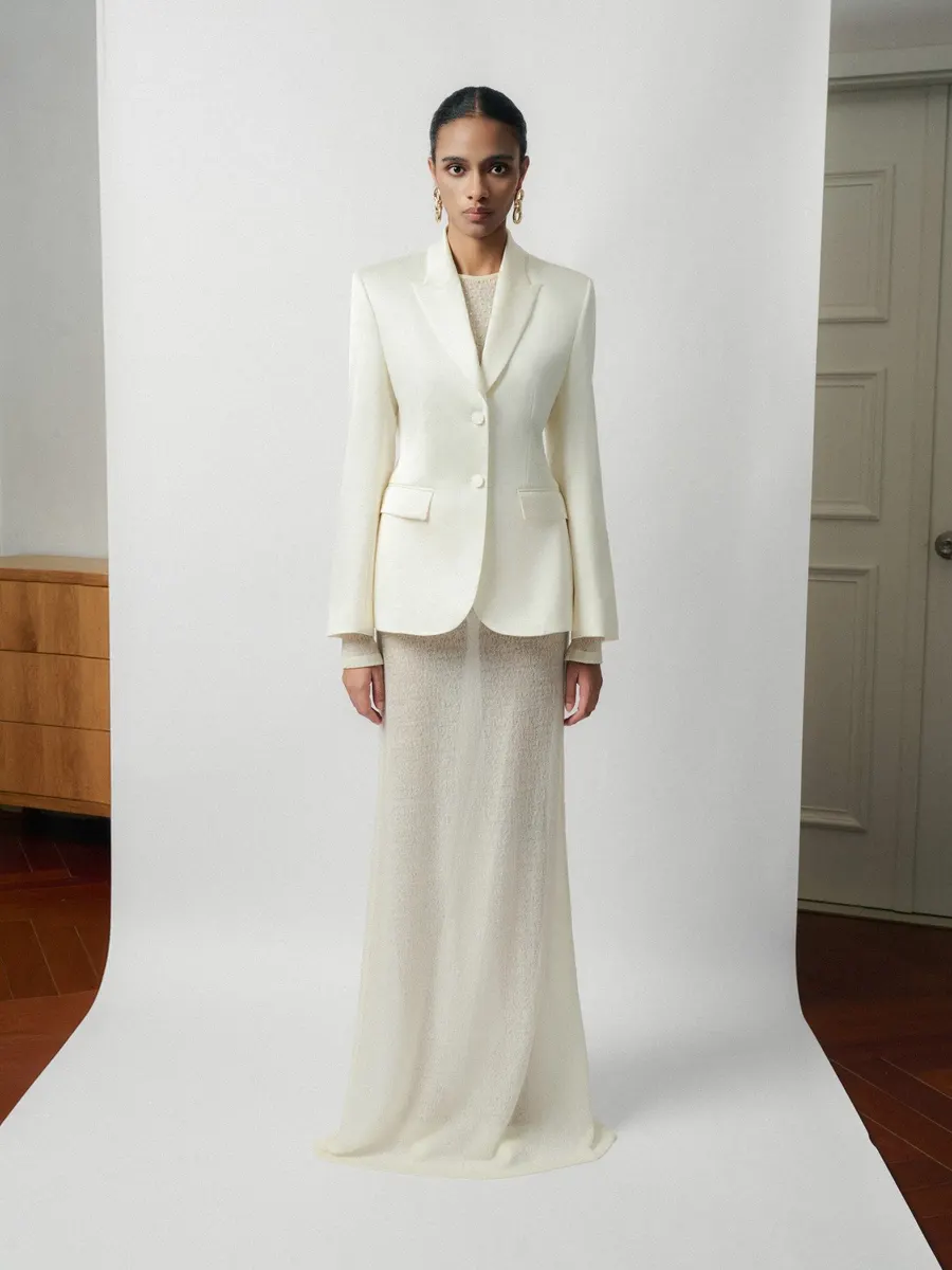 Tamy Silk- Satin Blazer in White — original WHITE ANT photograph