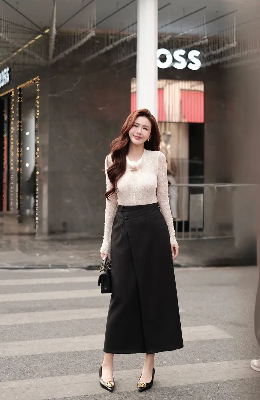 Long Skirt with Diagonal Flaps For The Office — original E.MOL photograph 1
