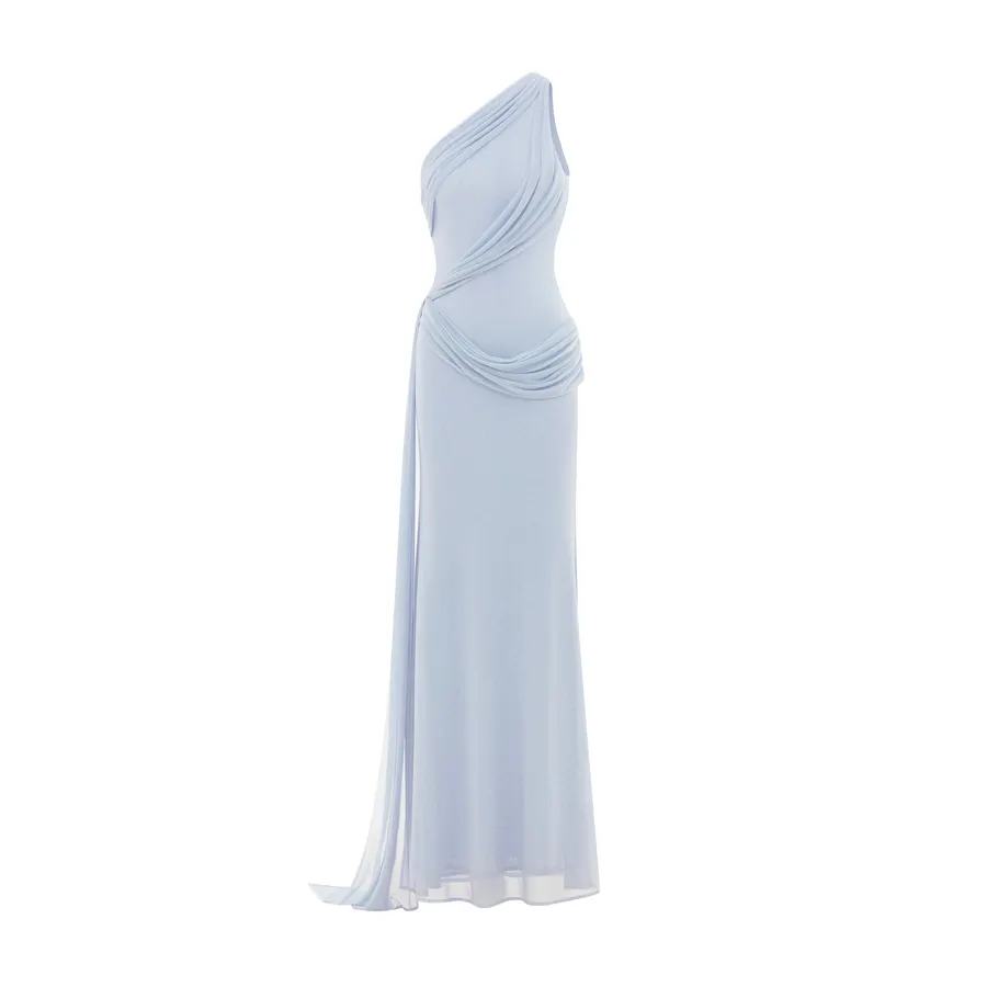 One-Shoulder Draped Mesh Dress — original MOLLYNISTA photograph 1