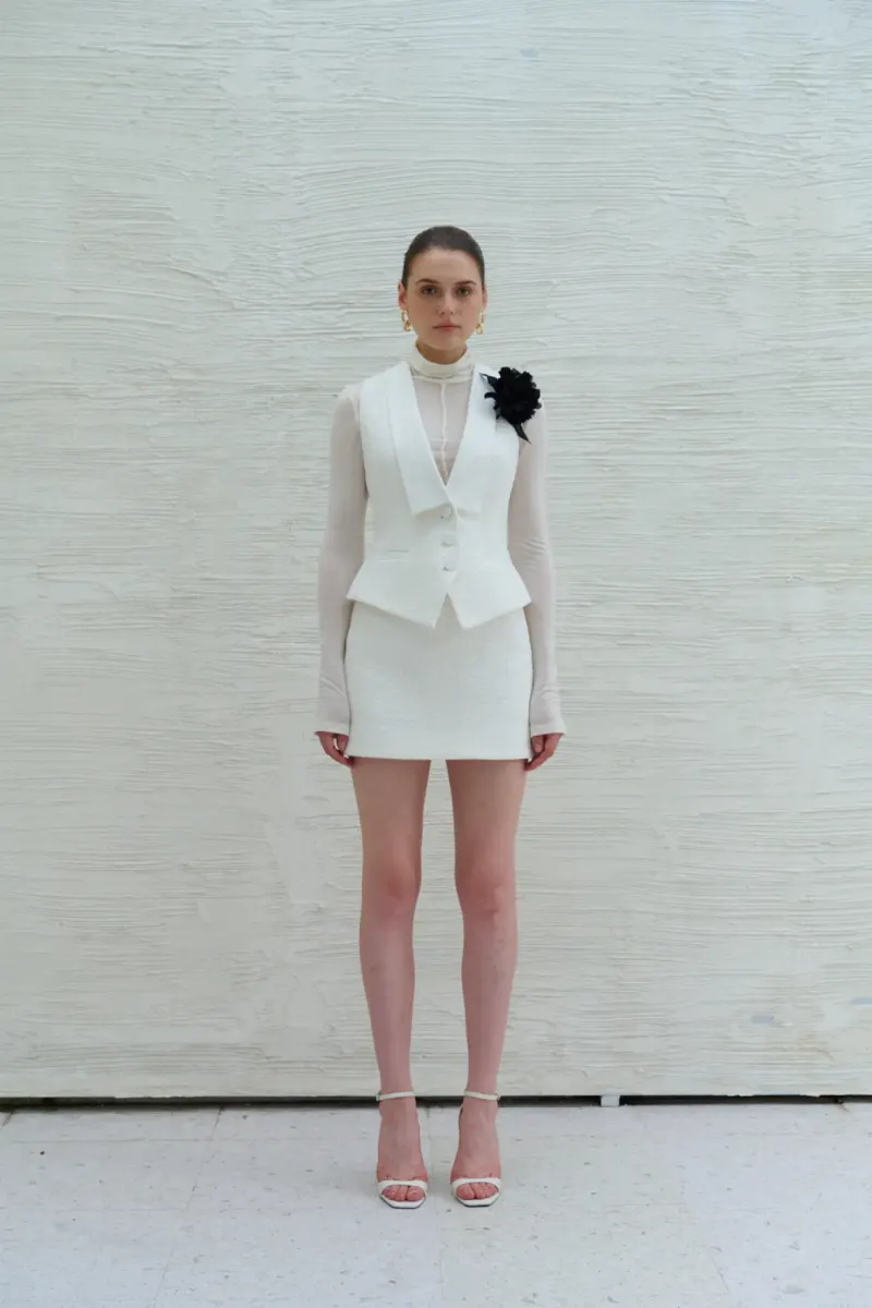Ivora Lapel Vest in White — original WHITE ANT photograph
