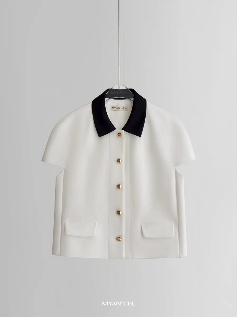 Short-Sleeved Collared Shirt in White