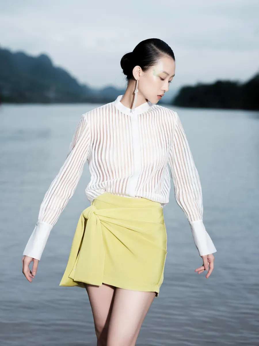 Rory Asymmetric Skirt in Lime Green — original WHITE ANT photograph