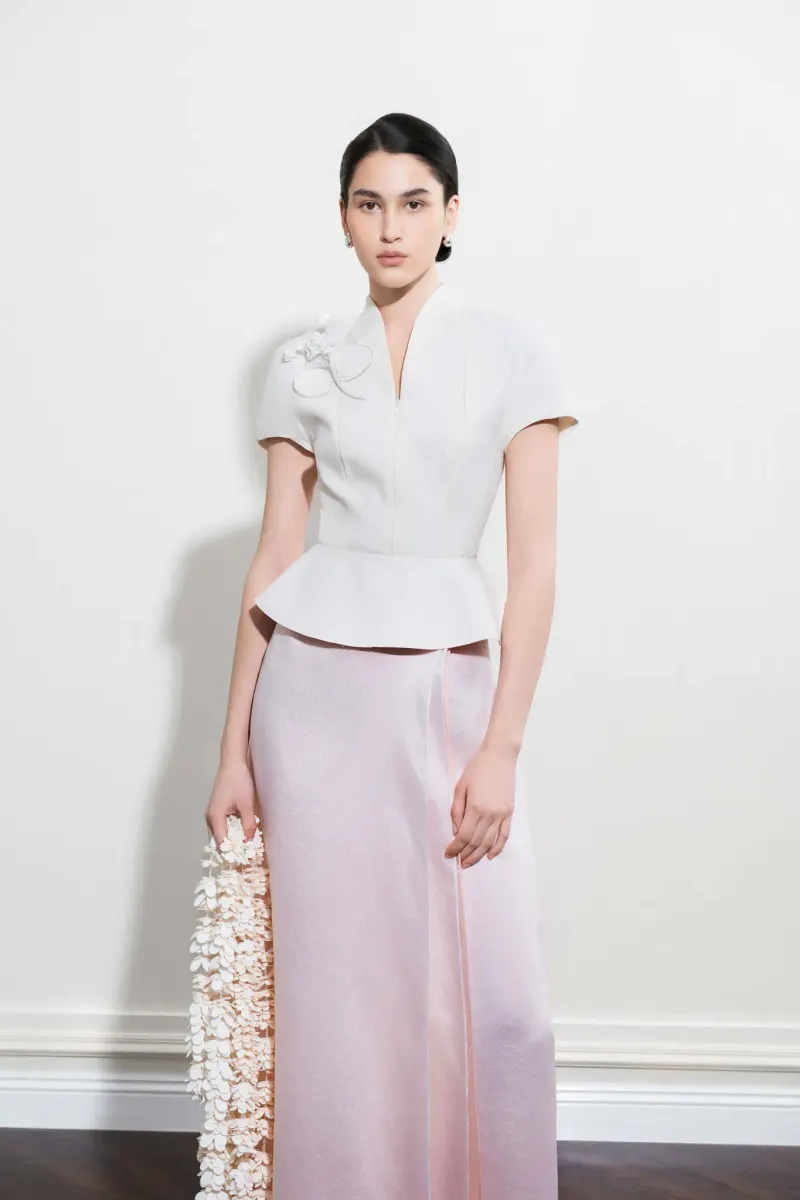 Evelina Peplum Blouse in White