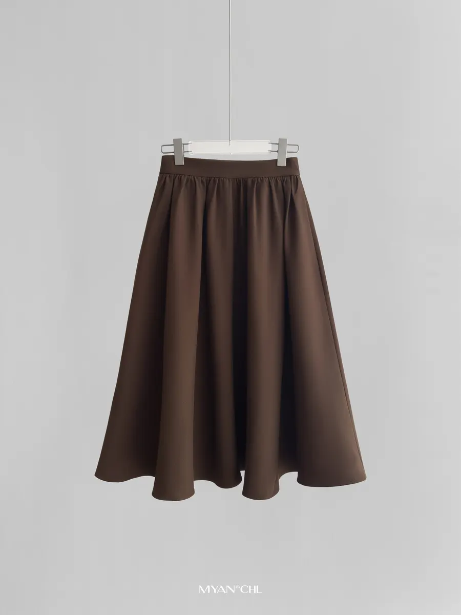Long Flared Midi Skirt in Brown