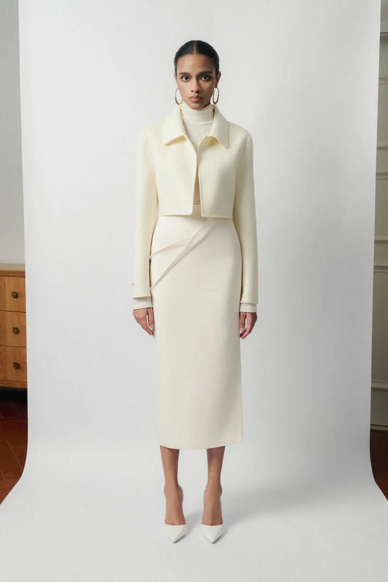 Erin Draped Midi Skirt in White — original WHITE ANT photograph