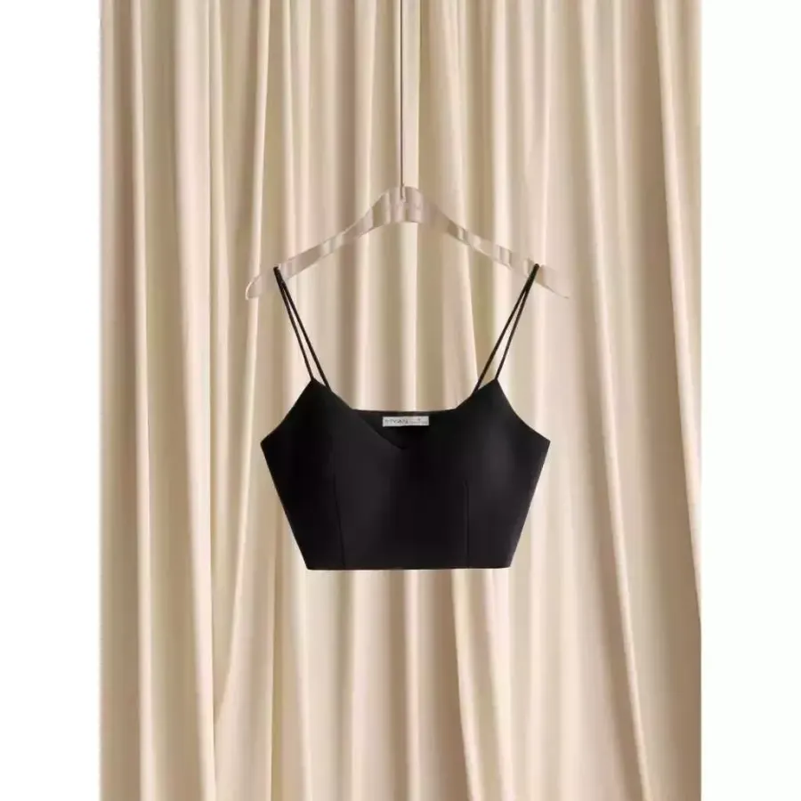 Padded Zip-Front Bralette in Black