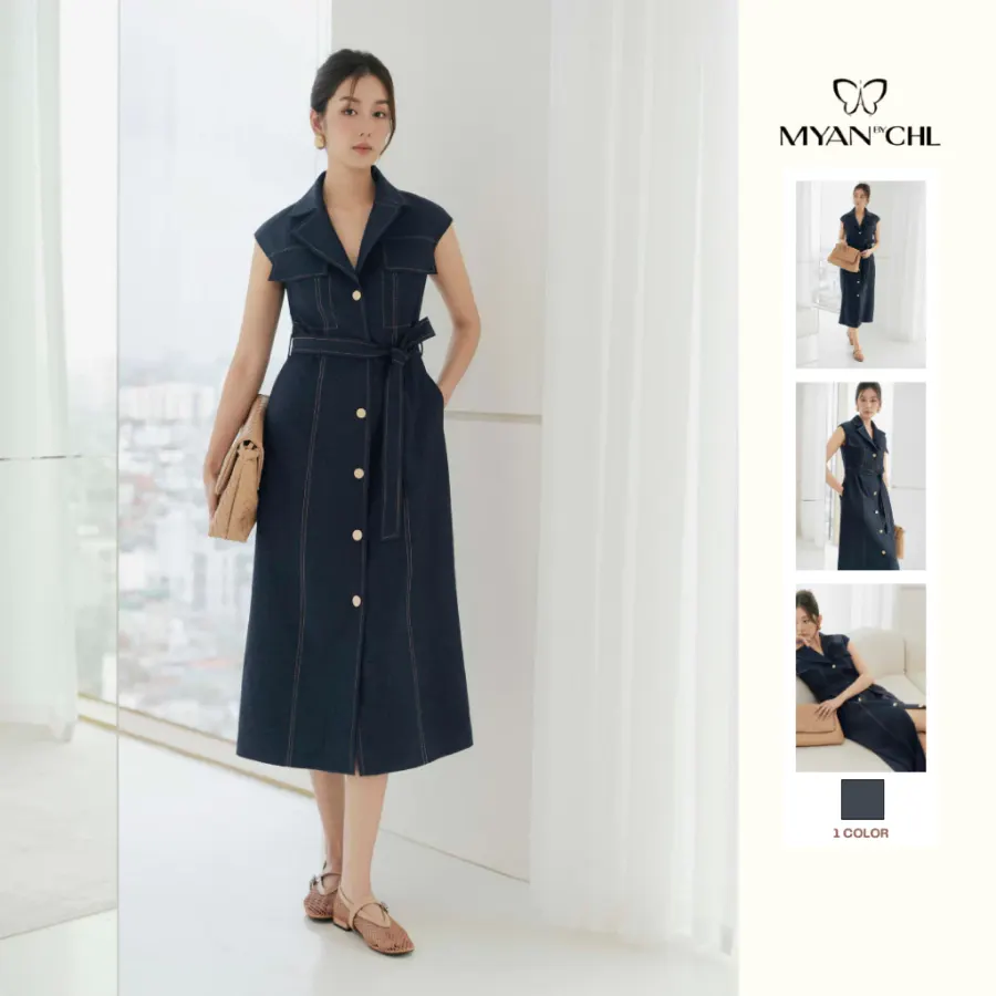 Fake Jean Dress With A Scoop Neck and Close-Fitting Armpits in Blue
