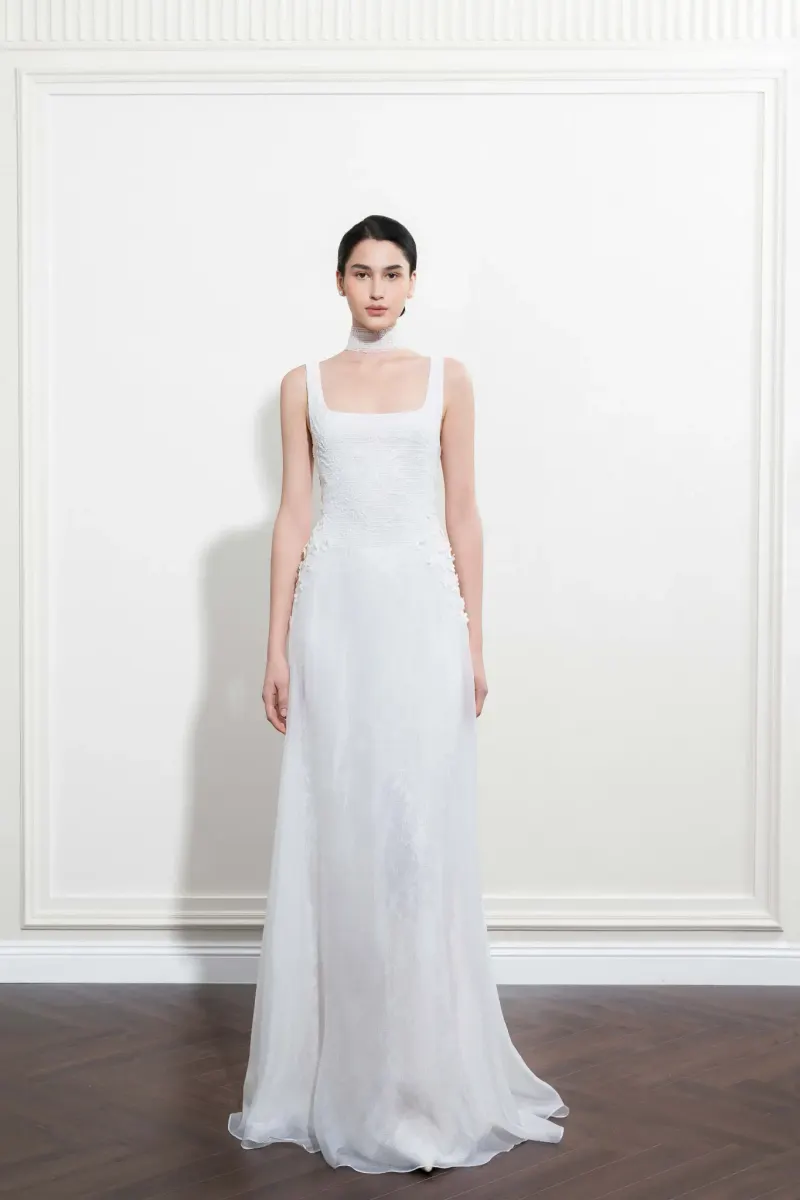 Lumina Sheer Long Dress in White