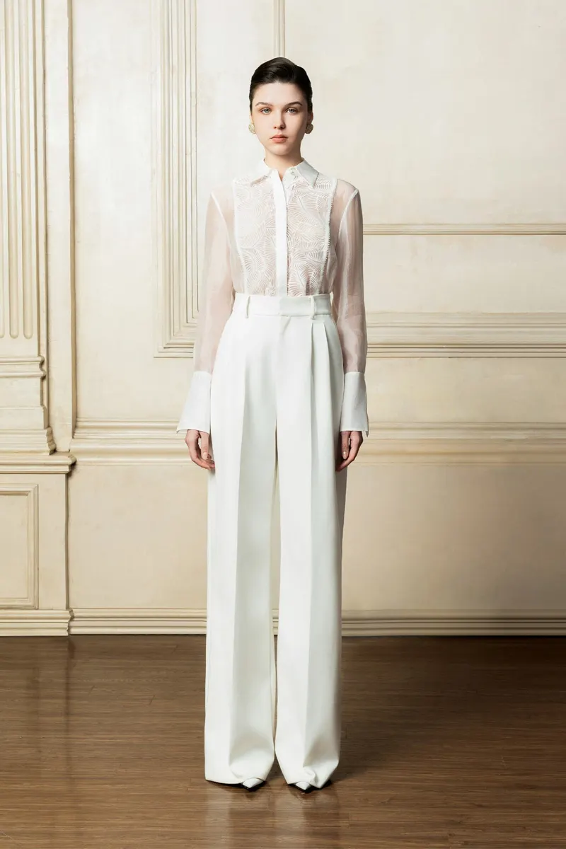 Fallon Pointed Collar Shirt in White — original WHITE ANT photograph