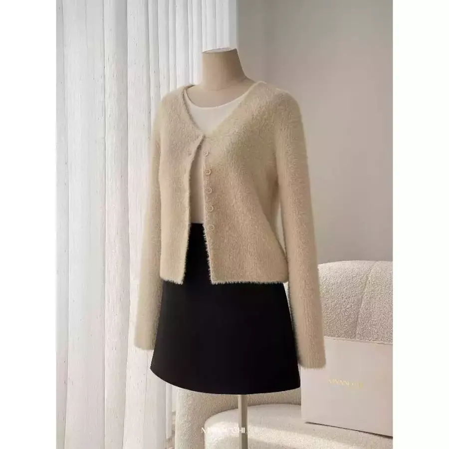 A-Line Mini Skirt with Slant Pockets in Black