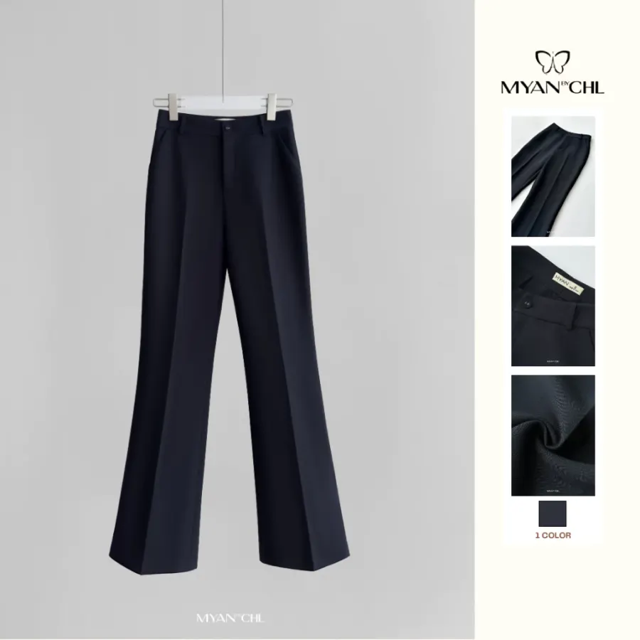 Long Flared Trousers with Statement Buttons in Black