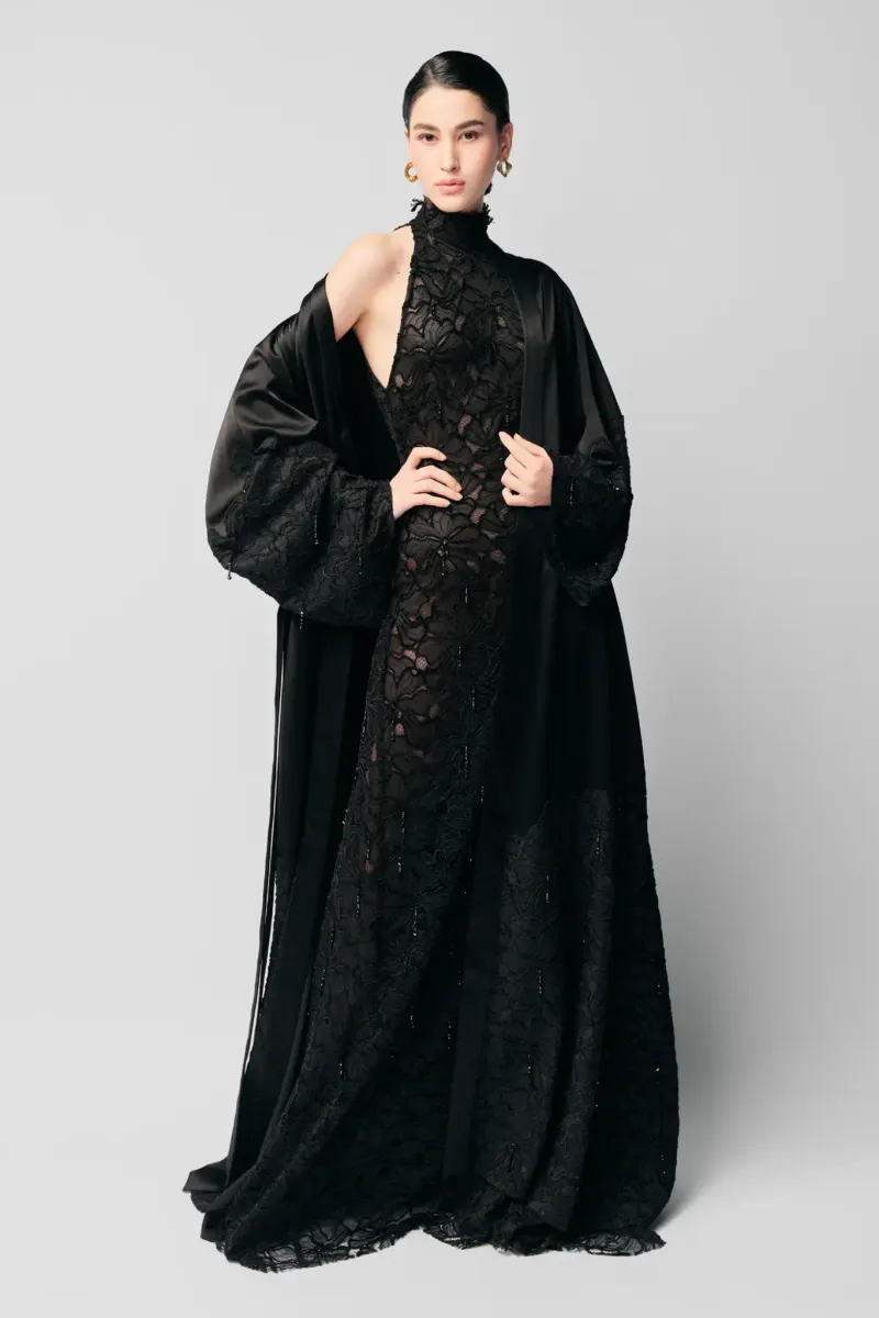 Lilian Halter-Neck Long Dress in Black