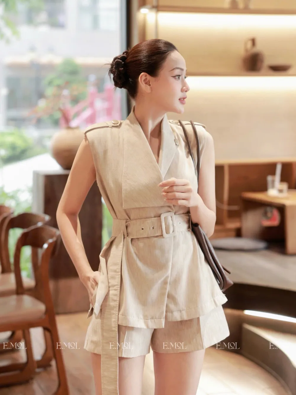 Set Of Sleeveless Vest with Waist Belt and Shorts — original E.MOL photograph 1