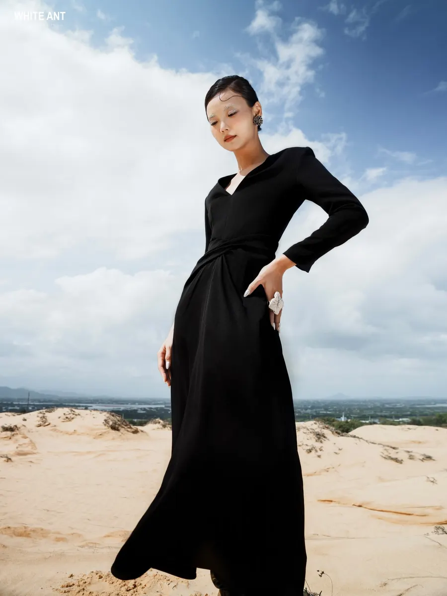 Dia V-Neck Wrap Dress in Black — original WHITE ANT photograph