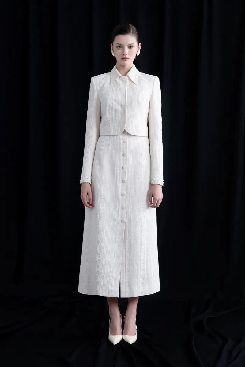 Judy Embellished Cropped Jacket in White — original WHITE ANT photograph