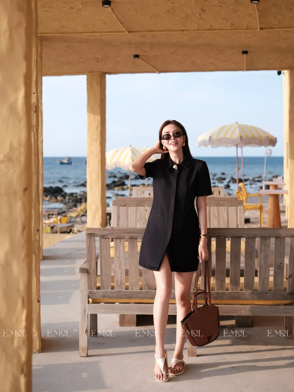 Soft Denim Dress with Loose Shirt Collar and Brass Buttons — original E.MOL photograph 1