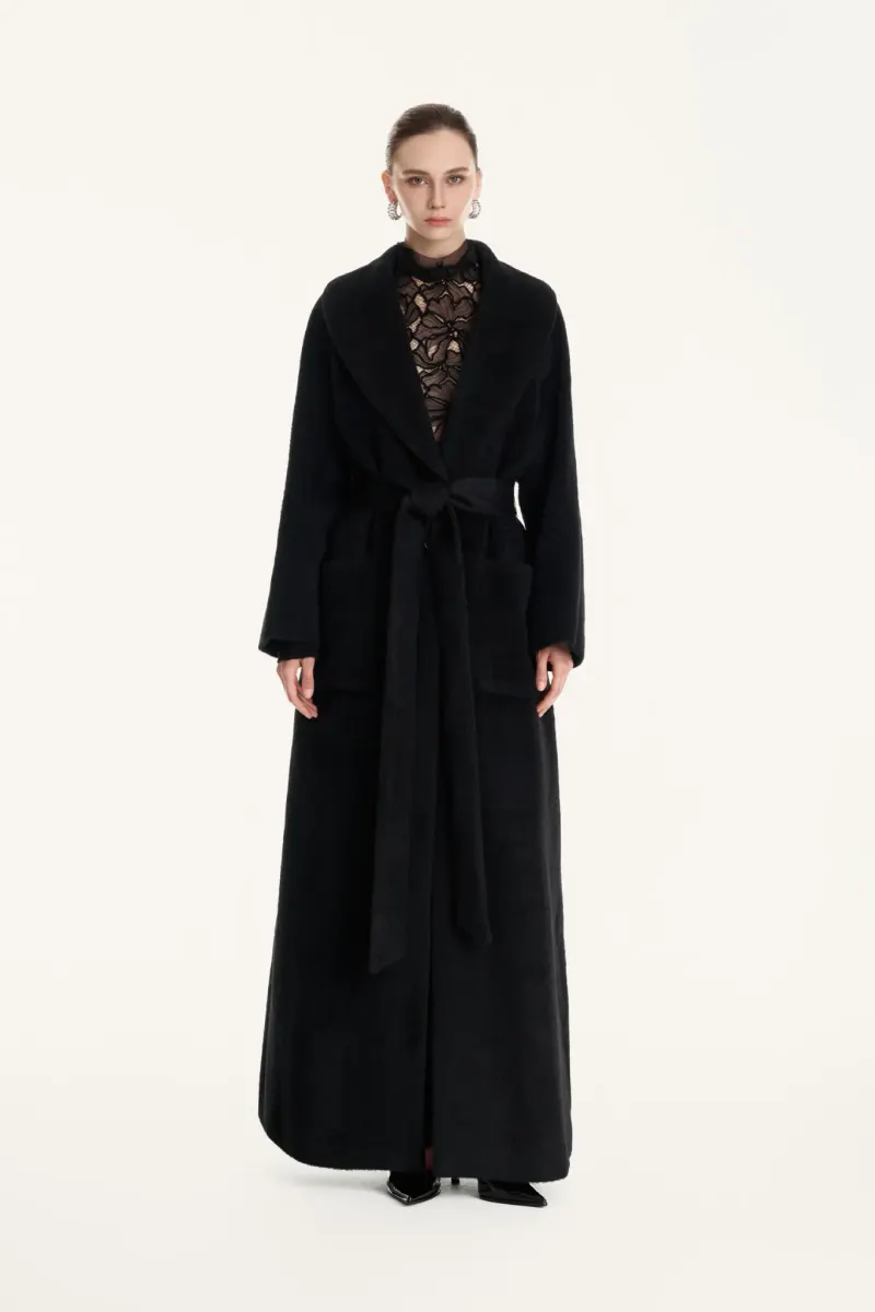 Veneto Alpaca Long Coat in Black — original WHITE ANT photograph