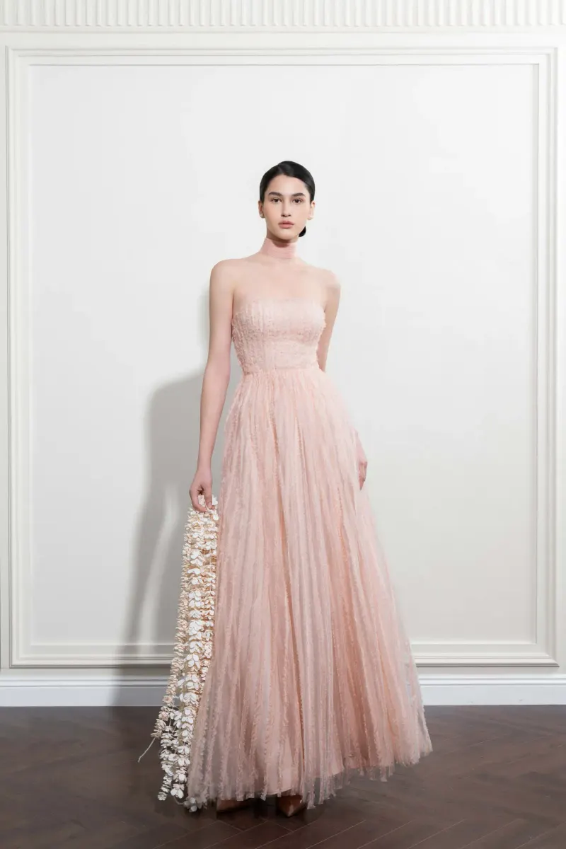 Celestial Stripes Gown Dress in Pink