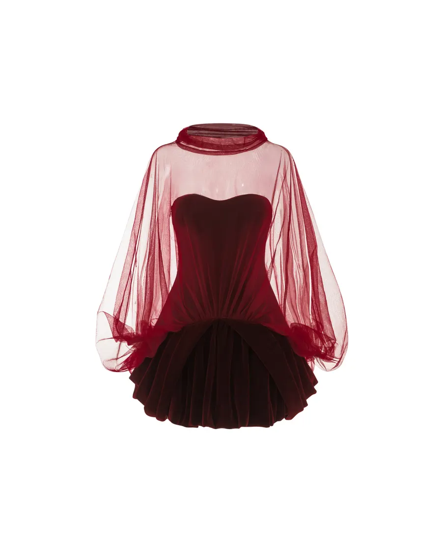 Red Velvet Panelled Cape Dress — original MOLLYNISTA photograph 1