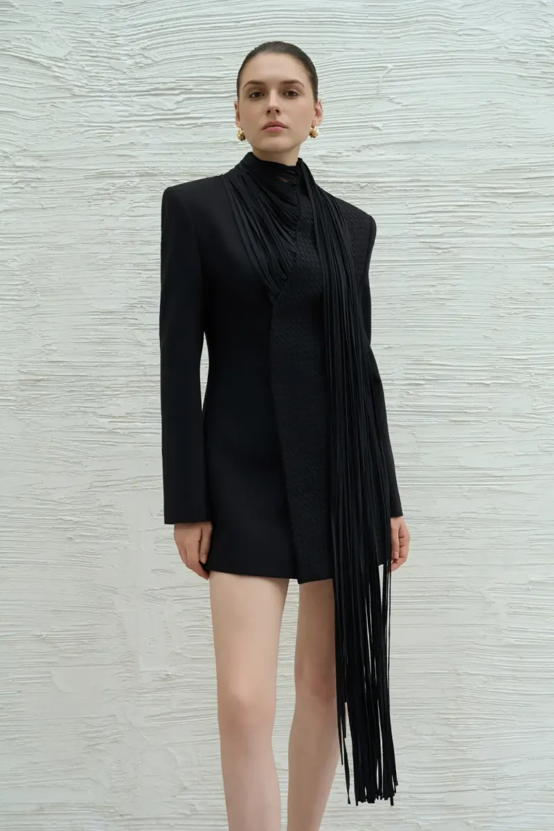Debs Fringed Blazer in Black — original WHITE ANT photograph