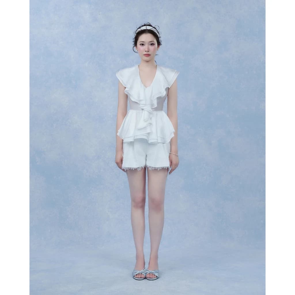 VEO'S Emma white ruffle peplum top — original supplier photograph 1
