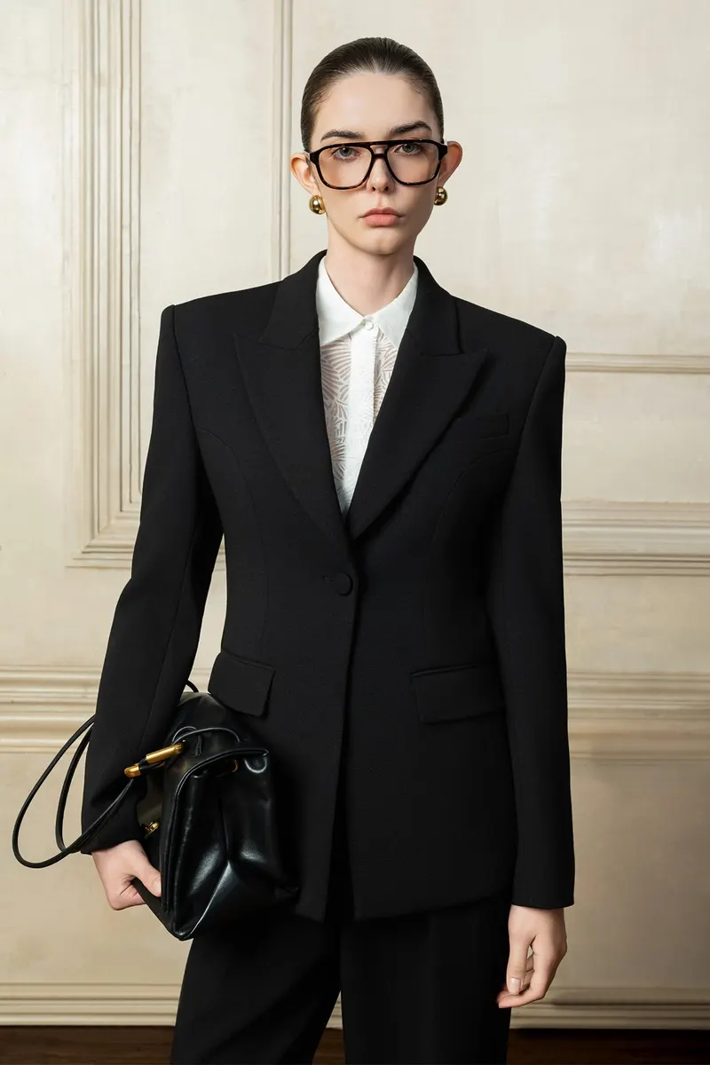 Camilla Notched Blazer in Black — original WHITE ANT photograph