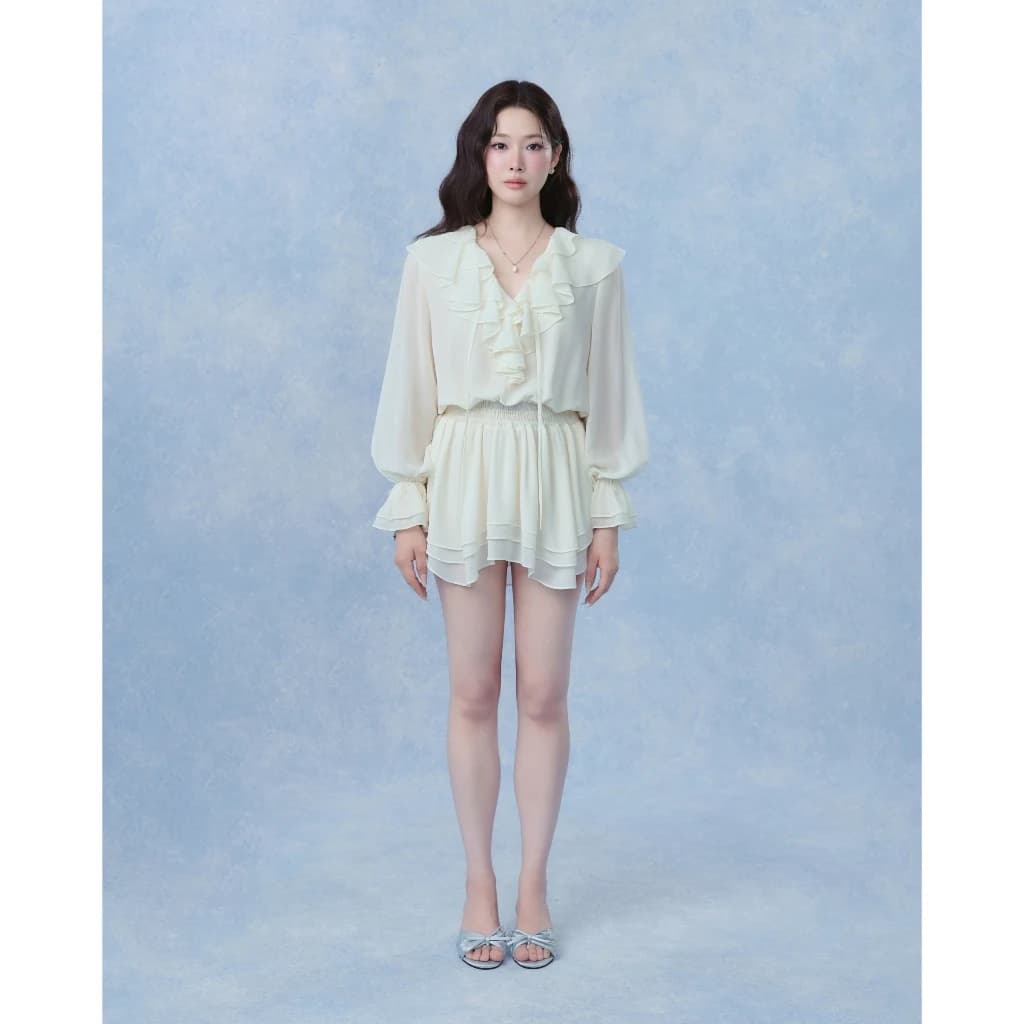 VEO'S Flore cream ruffle chiffon dress — original supplier photograph 1