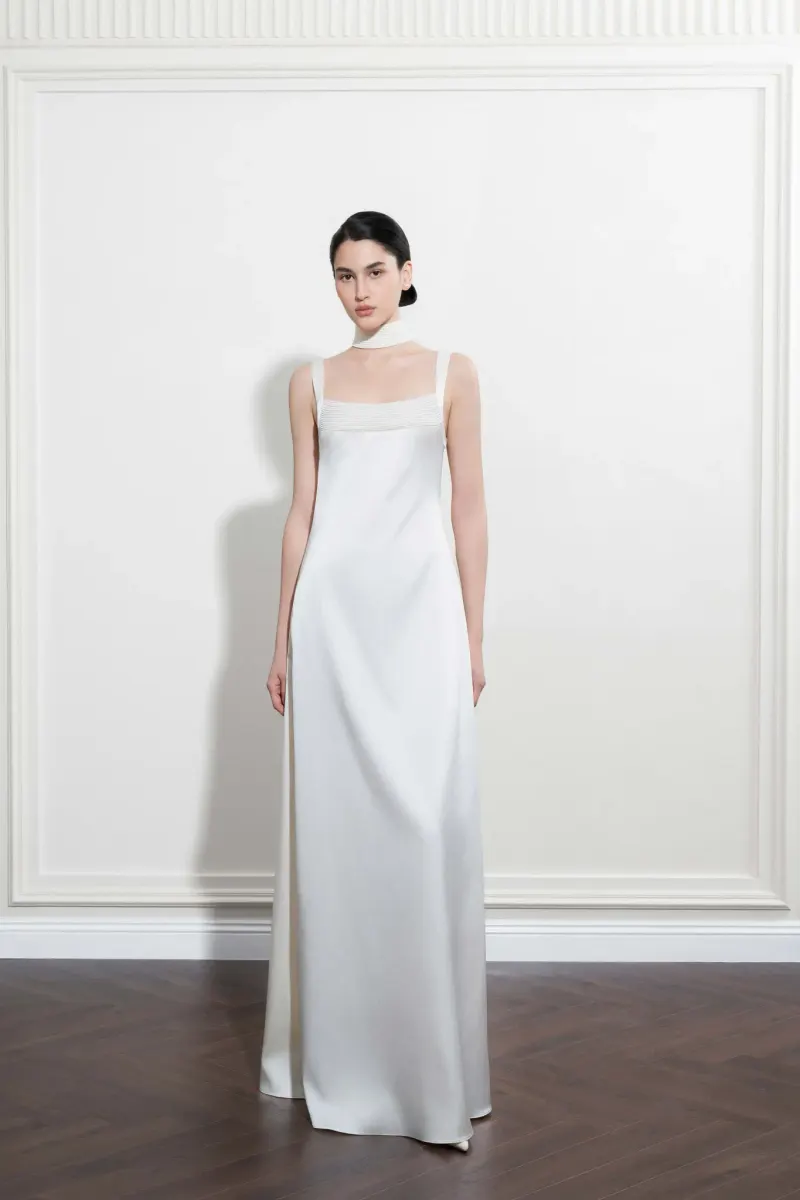 Oriel Drapeless Dress in White