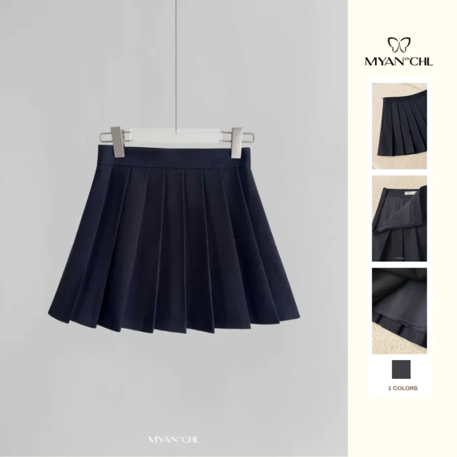 Pleated Khaki Mini Skirt in Blue