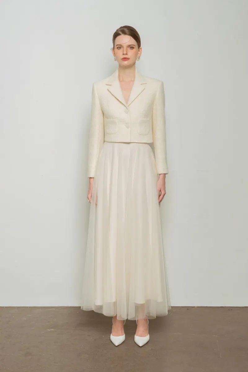 3 Layers Midi Tulle Skirt White in White — original WHITE ANT photograph