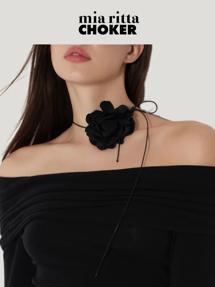 Flower Choker Necklace with String Pk010 - Fashionable Floral Soft Fabric Choker Necklace — original MIARITTA photograph 1