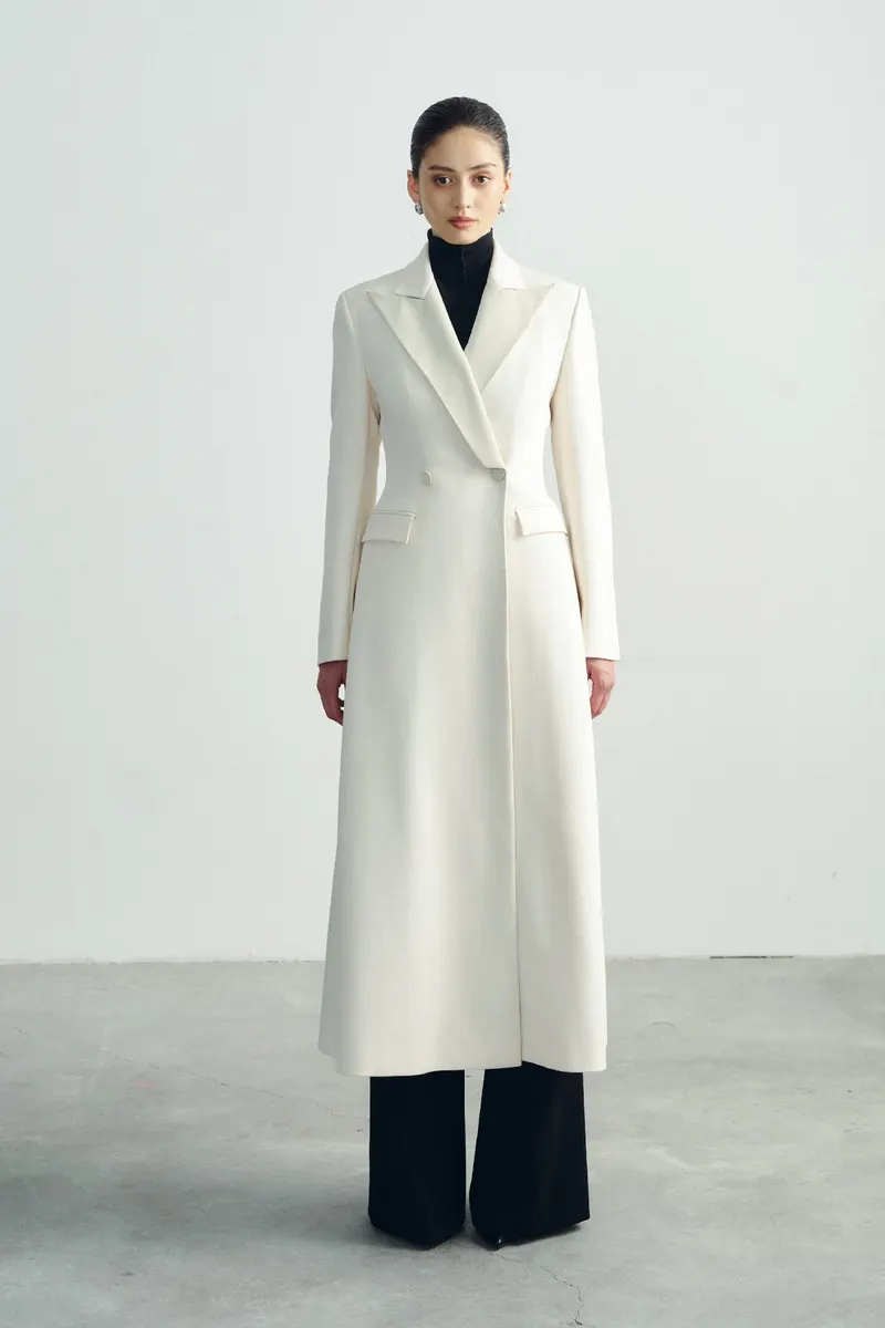 Bridget Maxi Length Coats in White — original WHITE ANT photograph
