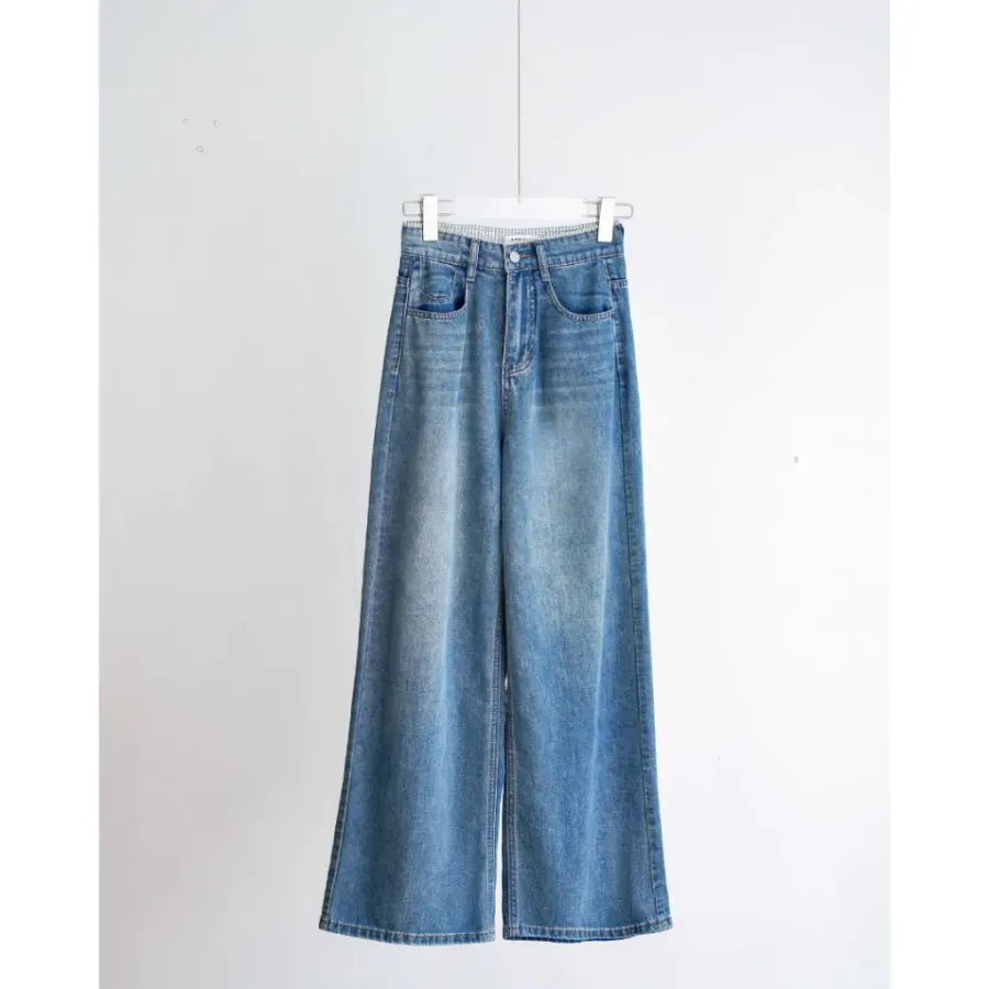 Low-Rise Jeans with Striped-Trim Waistband in Blue