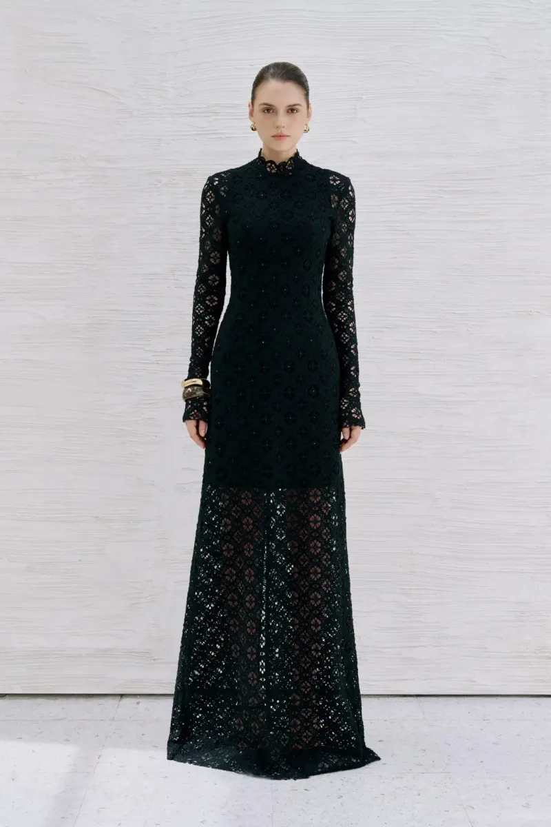 Binnat Embroidered Lace Long Dress in Black — original WHITE ANT photograph